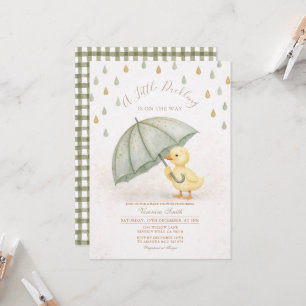 Sage Green Duckling Umbrella Rain Baby Shower Invitation