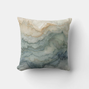 Sage Green Dusty Blue Beige Abstract Waves 16" Cushion