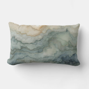 Sage Green Dusty Blue Beige Abstract Waves Lumbar Cushion