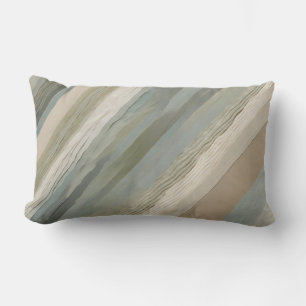 Sage Green Dusty Blue Beige Cream Abstract Stripe Lumbar Cushion