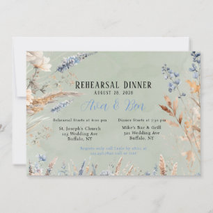 Sage Green & Dusty Blue Flowers Rehearsal Dinner Invitation