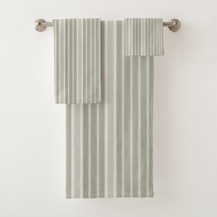 Sage Green Dusty Blue Taupe Grey Farmhouse Stripe Bath Towel Set