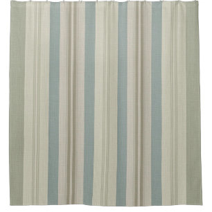 Sage Green Dusty Blue Taupe Grey Farmhouse Stripe Shower Curtain