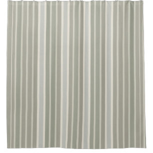 Sage Green Dusty Blue Taupe Grey Farmhouse Stripe  Shower Curtain