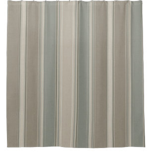 Sage Green Dusty Blue Taupe Grey Farmhouse Stripe Shower Curtain