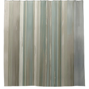 Sage Green Dusty Blue Taupe Grey Farmhouse Stripe  Shower Curtain