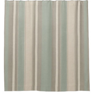 Sage Green Dusty Blue Taupe Grey Farmhouse Stripe Shower Curtain