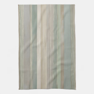Sage Green Dusty Blue Taupe Grey Farmhouse Stripe Tea Towel
