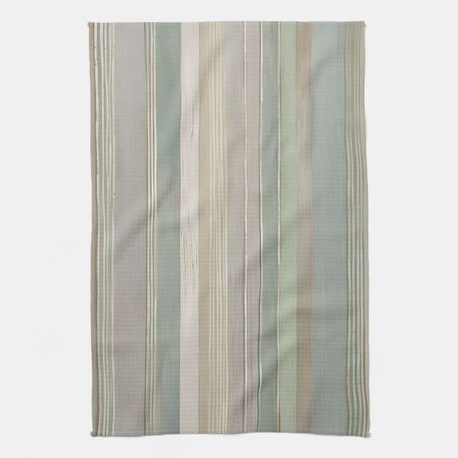 Sage Green Dusty Blue Taupe Grey Farmhouse Stripe Tea Towel (Vertical)