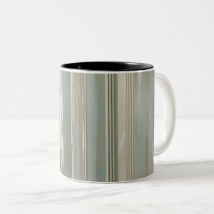 Sage Green Dusty Blue Taupe Grey Farmhouse Stripe Two-Tone Coffee Mug