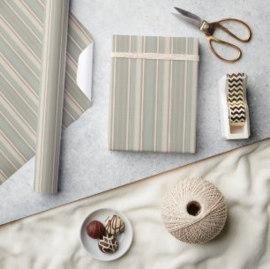 Sage Green Dusty Blue Taupe Grey Farmhouse Stripe Wrapping Paper