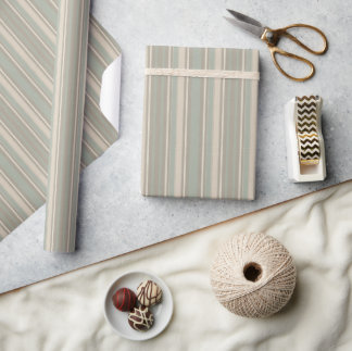 Sage Green Dusty Blue Taupe Grey Farmhouse Stripe  Wrapping Paper