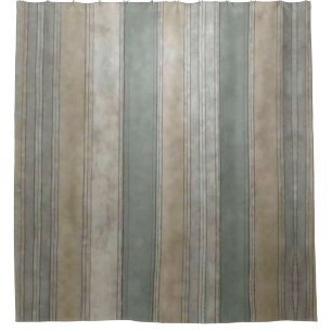 Sage Green Dusty Blue Taupe Grey Stripe farmhouse Shower Curtain