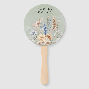 Sage Green Dusty Blue Wildflowers Wedding Hand Fan