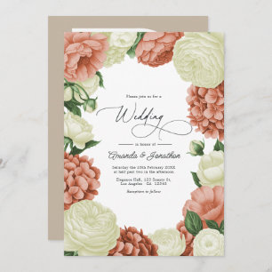 Sage Green, Dusty Peach & Ivory Floral Wedding Invitation