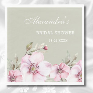 Sage Green Dusty Pink Floral Roses Bridal Shower Napkin