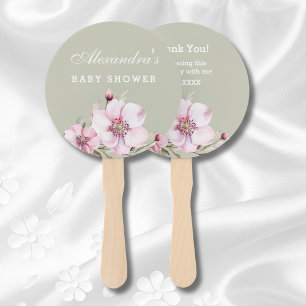 Sage Green Dusty Pink Roses Baby Shower Hand Fan