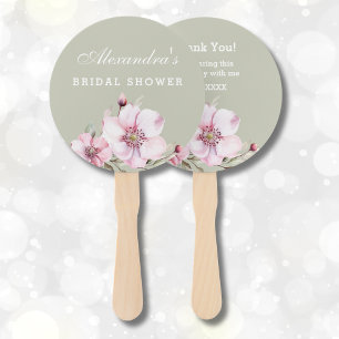 Sage Green Dusty Pink Roses Bridal Shower Hand Fan