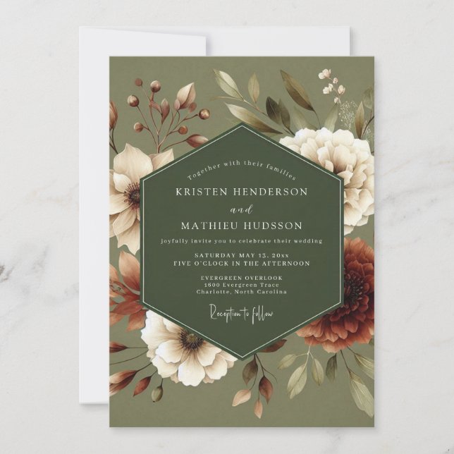 Sage Green Earthy Botanical Wedding Invitation (Front)