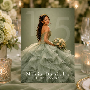 Sage Green Editorial Quinceañera Invitation