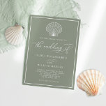 Sage Green Elegant Beach Seashell Wedding Invitation<br><div class="desc">This simple minimal sage green beach wedding invitation design has a scallop shell at the top,  elegant script calligraphy,  and a frame around the edge.</div>