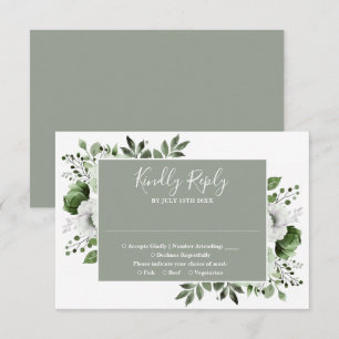 Sage Green Elegant Botanical Floral Wedding RSVP Card