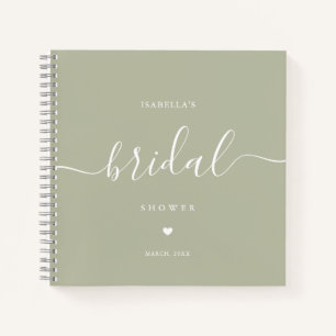 Sage Green Elegant Bridal Shower Guest Notebook