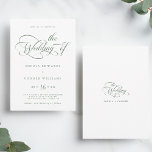 Sage Green Elegant Charm Script Wedding Invitation<br><div class="desc">Elegant sage green and white wedding invitation features romantic swirly calligraphy lettering with optional text on the back.  Perfect for any season. For more advanced customisation of this design,  please click the BLUE DESIGN TOOL BUTTON above!</div>