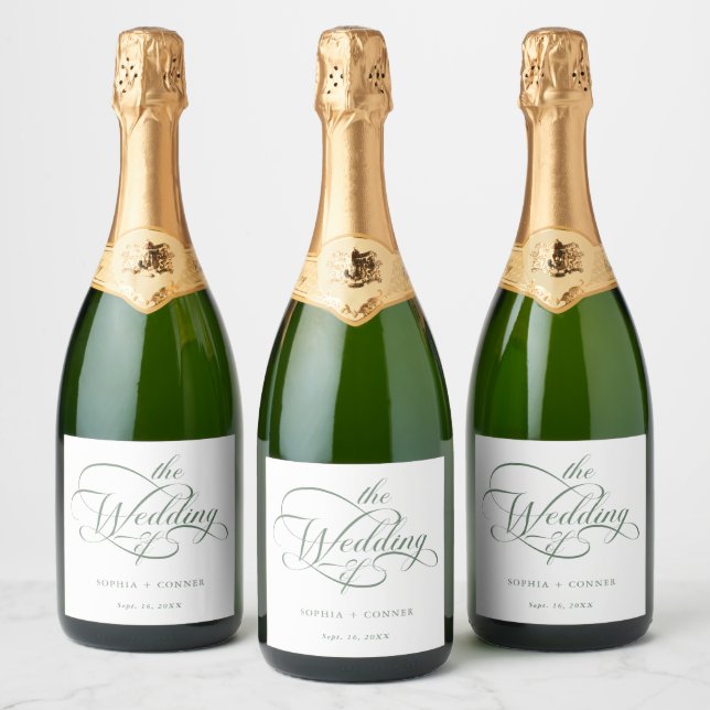 Sage Green Elegant Charm Script Wedding  Sparkling Wine Label (Bottles)