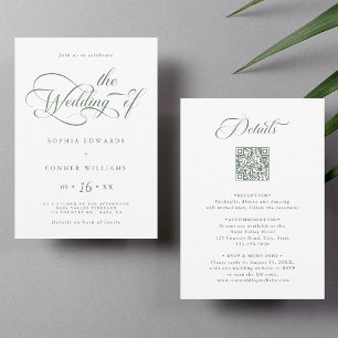 Sage Green Elegant Charm Wedding All in One  Invitation