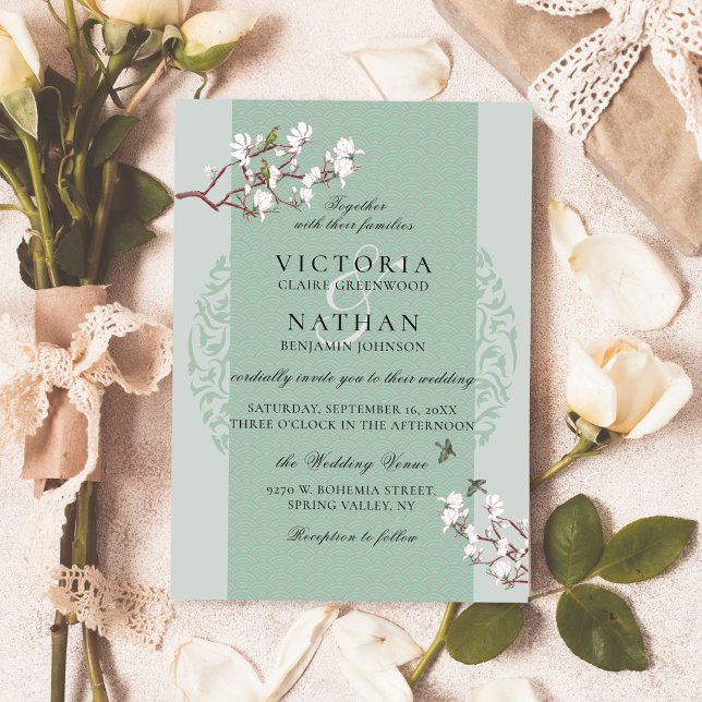 Sage Green Elegant Chinoiserie Chic Wedding Invita Invitation (Creator Uploaded)