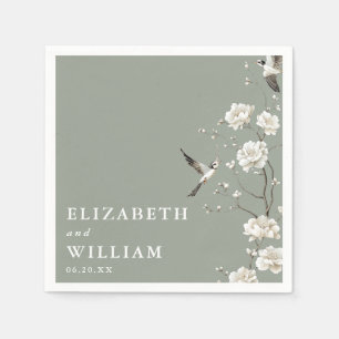 Sage Green Elegant Chinoiserie Floral Wedding Napkin