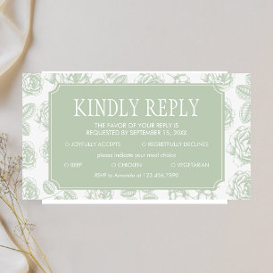 Sage Green Elegant Chinoiserie Wedding RSVP Enclosure Card