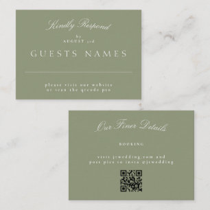 Sage Green Elegant Classic Wedding QR CODE RSVP Card