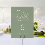 Sage Green Elegant Classy Calligraphy Wedding Table Number<br><div class="desc">Romantic and elegant swirly calligraphy wedding table number.  For more advanced customisation of this design,  please click the BLUE DESIGN TOOL BUTTON above!</div>