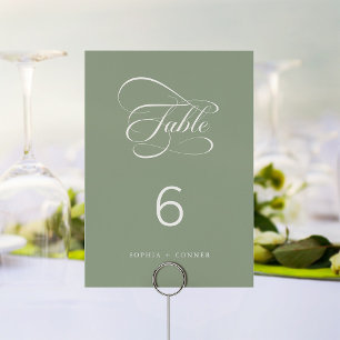 Sage Green Elegant Classy Calligraphy Wedding Table Number
