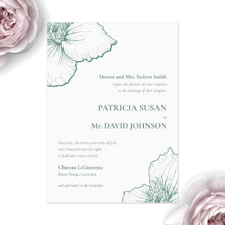 Sage Green Elegant Clematis Drawn Floral Wedding Acrylic Invitations