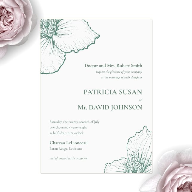 Sage Green Elegant Clematis Drawn Floral Wedding Acrylic Invitations (Creator Uploaded)