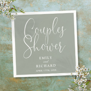 Sage Green Elegant Couples Bridal Wedding Shower Napkin