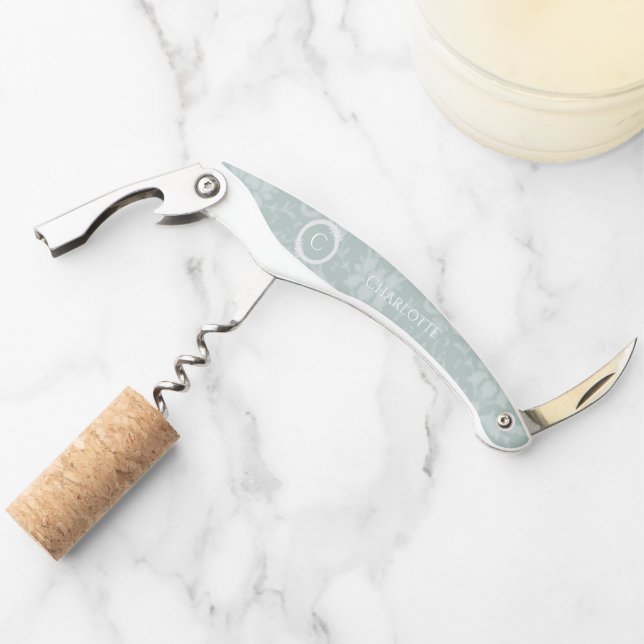 Sage Green Elegant Damask Corkscrew (Front)