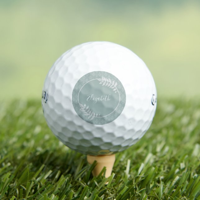 Sage Green Elegant Damask Golf Balls (Insitu Tee)