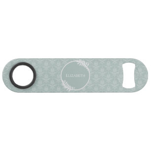 Sage Green Elegant Damask Personalised Bar Key
