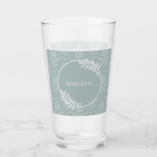 Sage Green Elegant Damask Personalised Glass