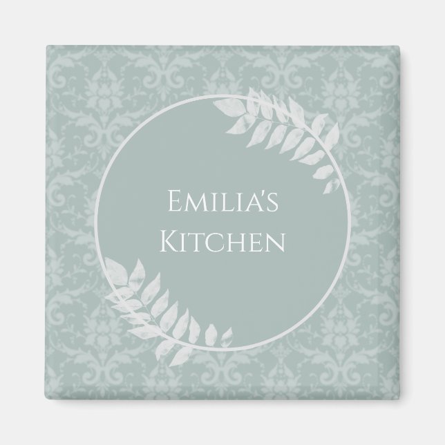 Sage Green Elegant Damask Personalised Magnet (Front)