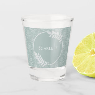 Sage Green Elegant Damask Personalised Shot Glass