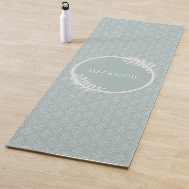 Sage Green Elegant Damask Yoga Mat (In Situ)