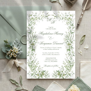 Sage Green Elegant Delicate Greenery Wedding Invitation