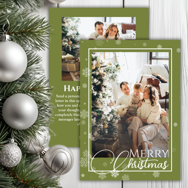 Sage Green Elegant Family Photo Christmas Holiday Card (Sage Green Elegant Family Photo Christmas Holiday Card)