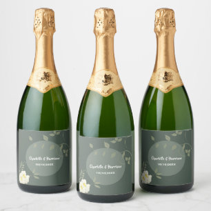 Sage Green Elegant Floral Invitation Sparkling Wine Label