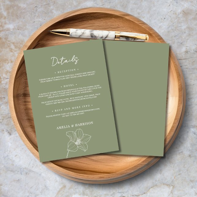 Sage Green Elegant Floral Wedding Details Enclosure Card (Sage Green Elegant Floral Wedding Details Enclosure Card, with Reception, Hotel, RSVP, More Info.)